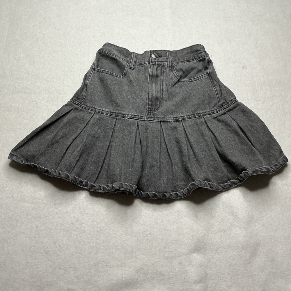 PUNYUS Grey Denim Pleated Mini Skirt Size 1 (US XS/S) Japanese Streetwear